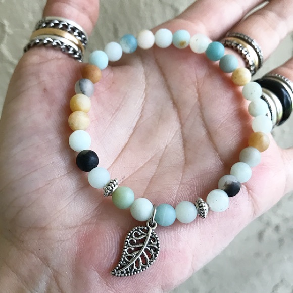 🔴SALE Genuine amazonite bead silver leaf bracelet - Picture 6 of 9